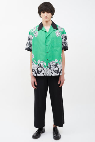 Valentino Green & Black Dark Blooming Print Bowling Shirt