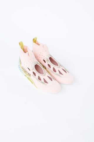 Valentino Light Pink Embellished Cutout Sock Sneaker