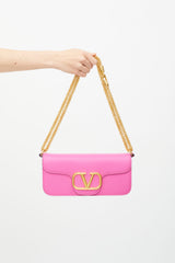 Valentino Pink Leather Locò V Logo Shoulder Bag