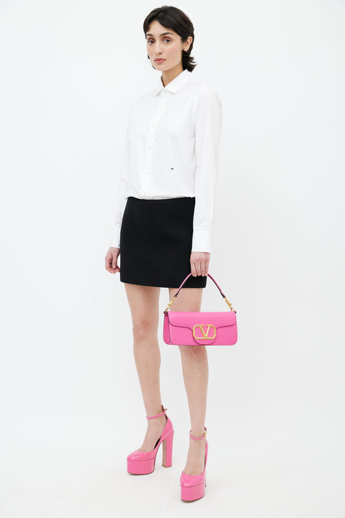 Valentino Pink Leather Locò V Logo Shoulder Bag