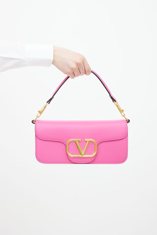 Valentino Pink Leather Locò V Logo Shoulder Bag