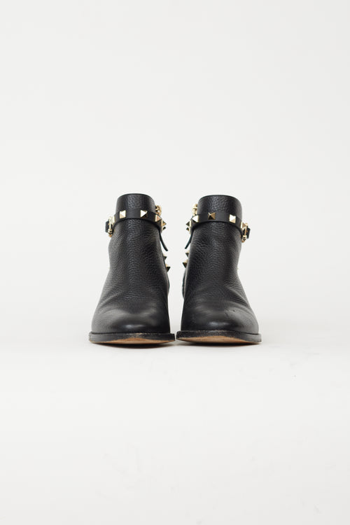 Valentino Black Leather Rockstud Ankle Boot