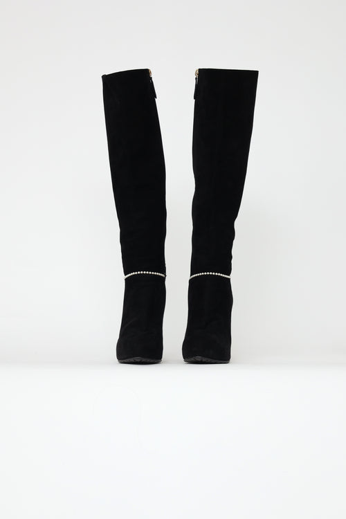Valentino Black Suede Pearl Boots