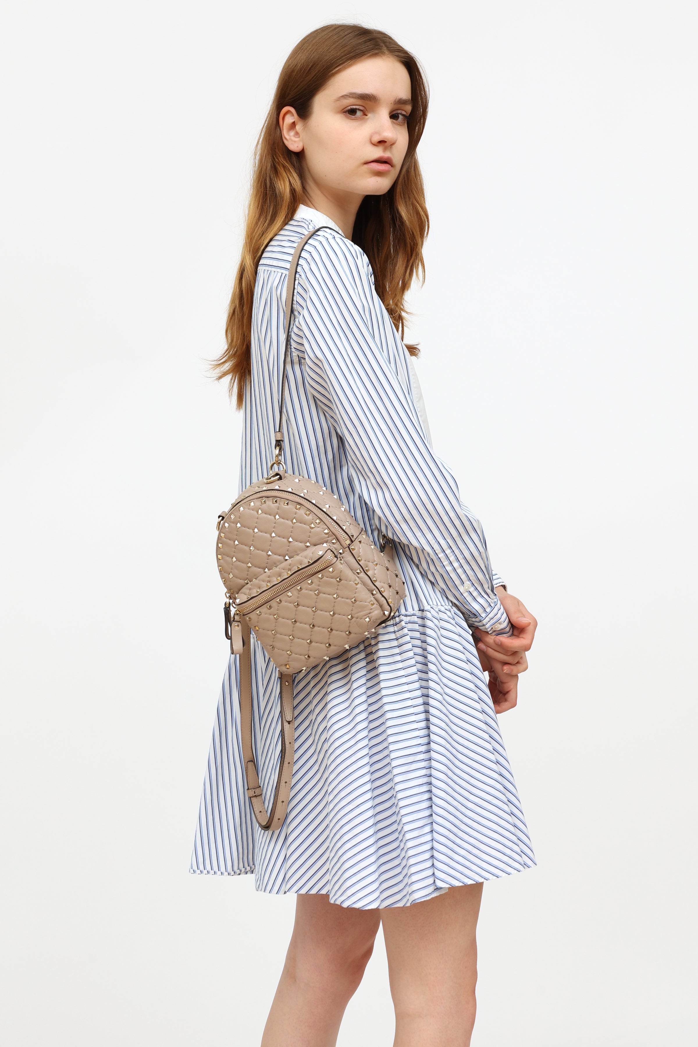 Valentino // Taupe Leather Rockstud Mini Backpack – VSP Consignment