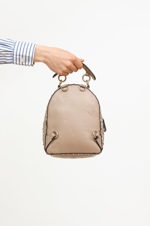 Valentino Taupe Leather Rockstud Mini Backpack