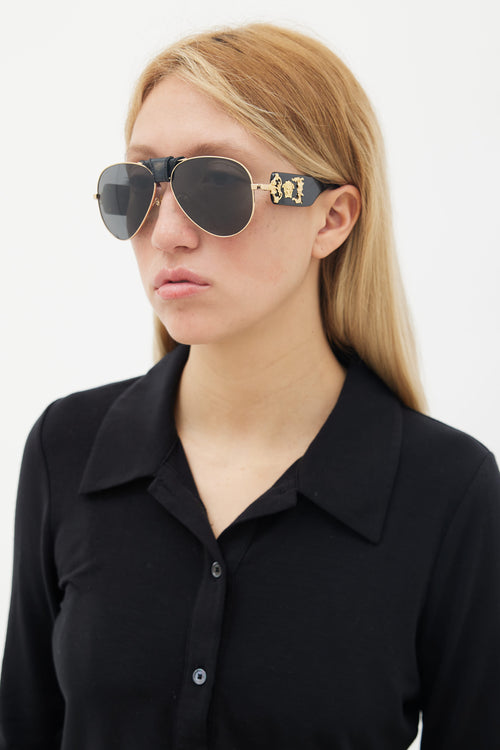 Versace Black & Gold-Tone MOD2150Q Sunglasses