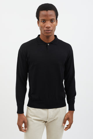 Versace Black Knit Long Sleeve Polo Shirt