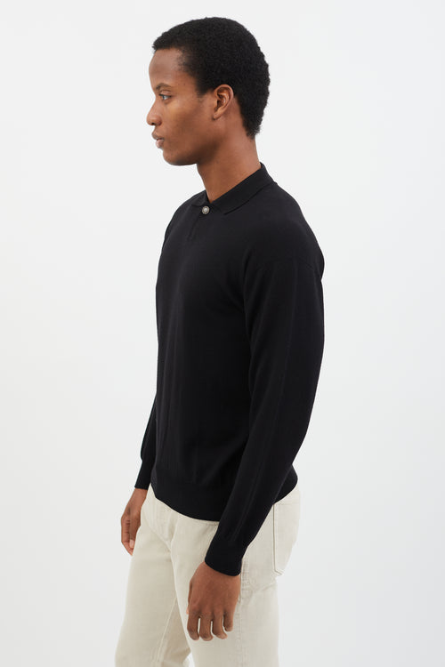 Versace Black Knit Long Sleeve Polo Shirt