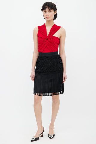 Versace Black Macrame Tassel Pencil Skirt