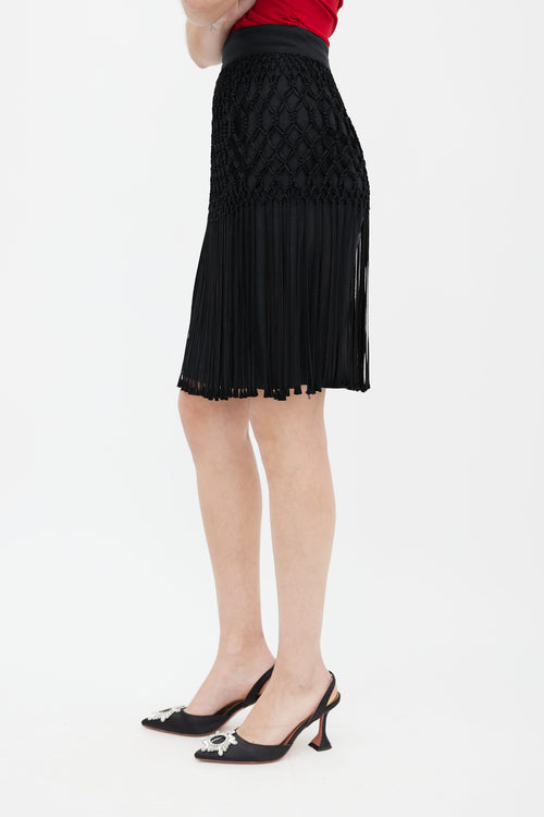 Versace Black Macrame Tassel Pencil Skirt