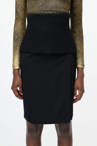 Versace Black Ribbed Foldover Skirt