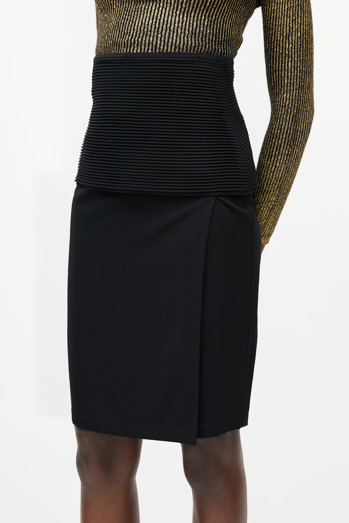 Versace Black Ribbed Foldover Skirt