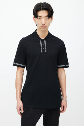 Versace Black Short Sleeves Logo Strip Polo