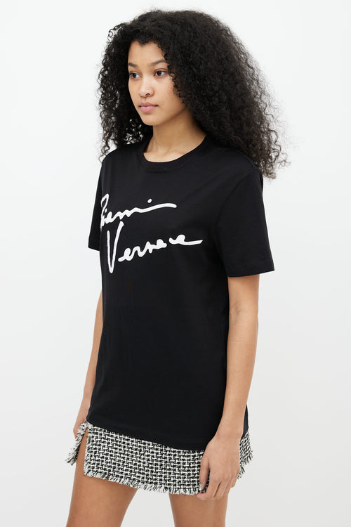 Versace Black & White Logo Embroidered T-Shirt