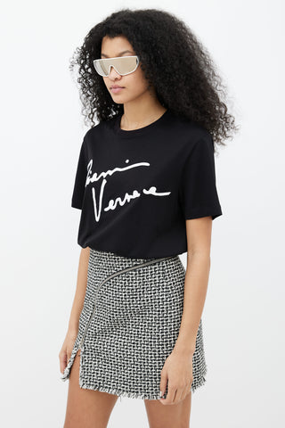 Versace Black & White Logo Embroidered T-Shirt