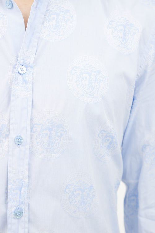 Versace Light Blue Cotton Medusa Long Sleeve Shirt