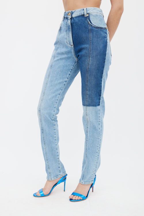 Versace Light & Dark Blue Panelled Denim Jeans