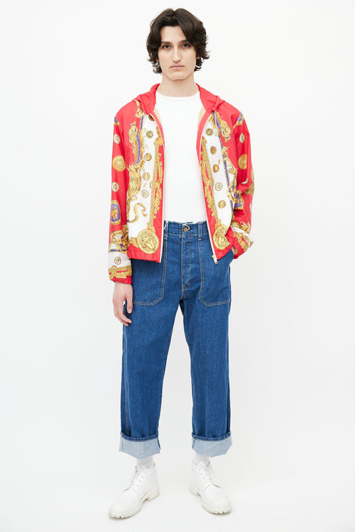 Versace Red & Gold Nylon Abstract Print Jacket