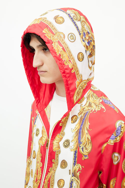 Versace Red & Gold Nylon Abstract Print Jacket