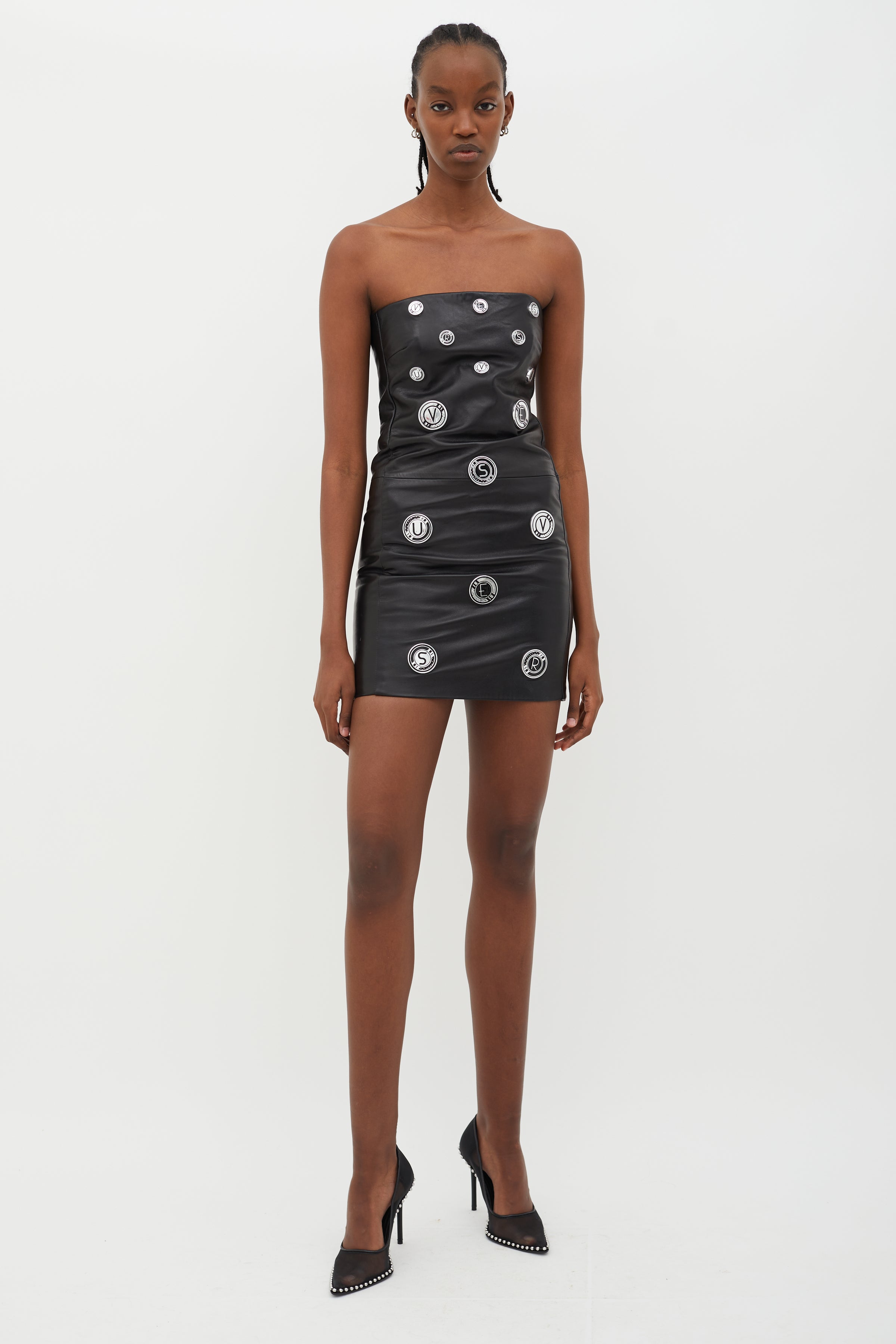 Versus // Black Studded Leather Mini Dress – VSP Consignment