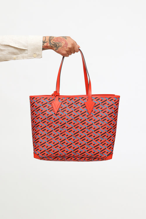 Red & Blue La Greca Tote Handbag
