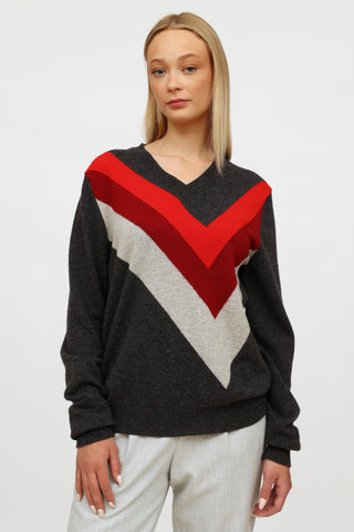 Versace Grey & Red V Neck Sweater
