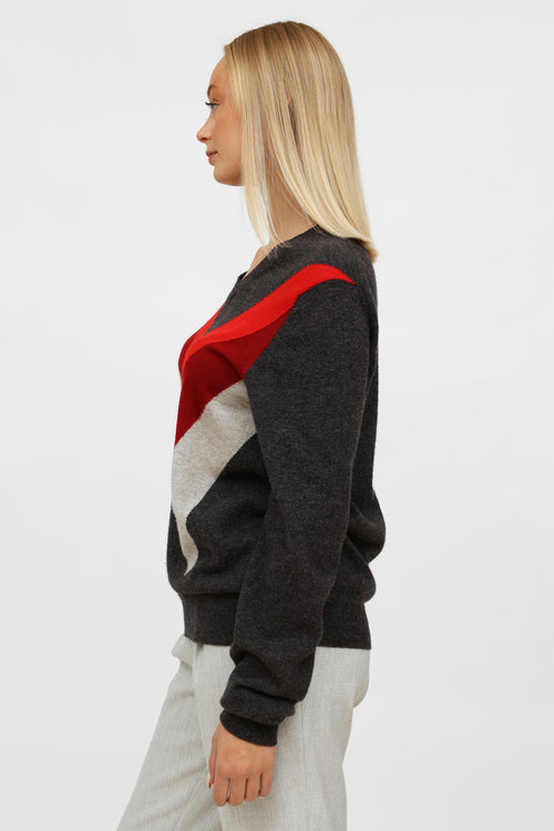 Versace Grey & Red V Neck Sweater