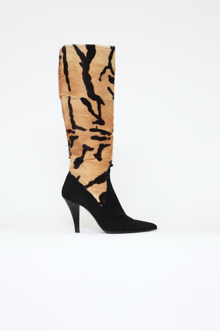 Versace Brown & Black Suede Knee High Boot