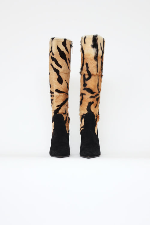 Versace Brown & Black Suede Knee High Boot