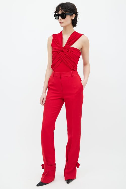 Victoria Beckham Red Wrapped Ankle Trouser