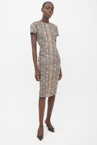 Victoria Beckham Brown Print Short Sleeve Dress