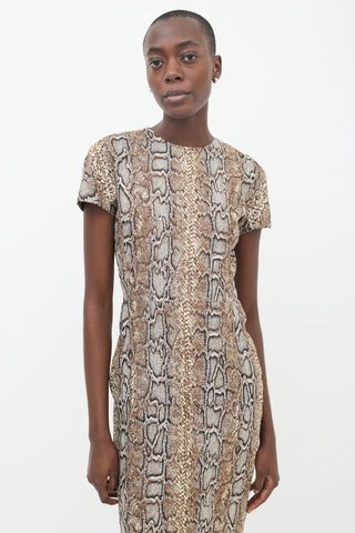 Victoria Beckham Brown Print Short Sleeve Dress