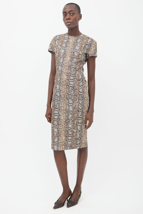 Victoria Beckham Brown Print Short Sleeve Dress