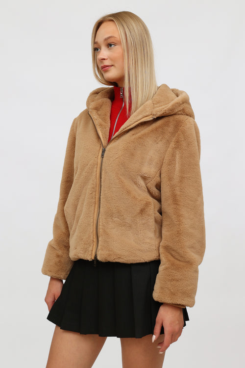 Vince Brown Fuzzy Zip Up Hooded Jacket