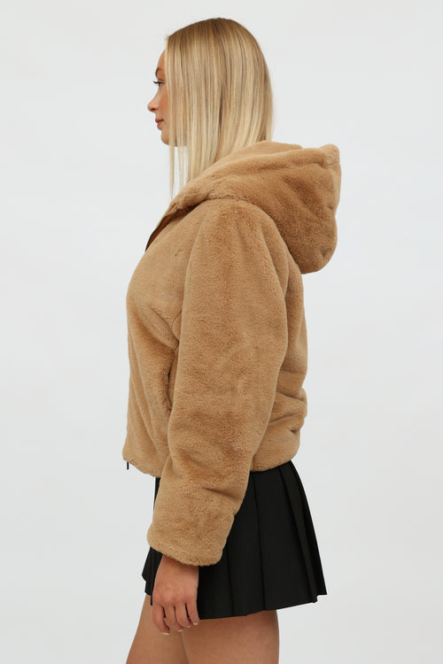 Vince Brown Fuzzy Zip Up Hooded Jacket