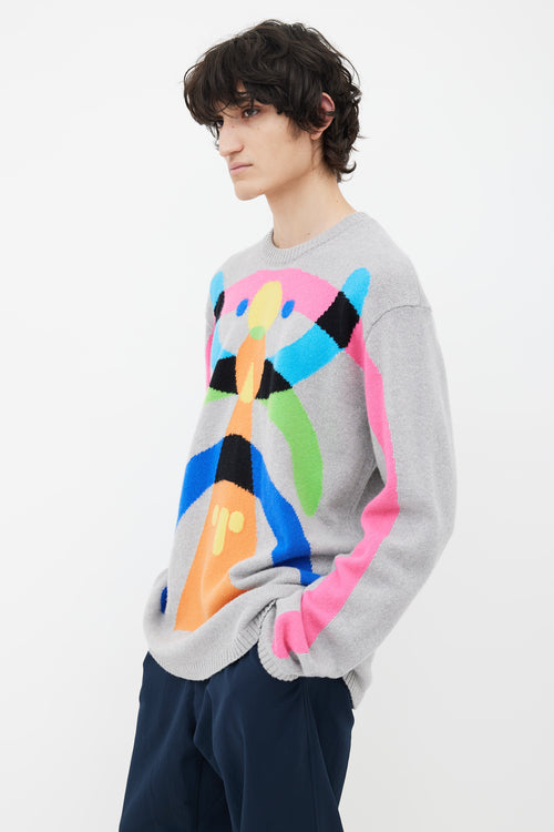 Walter Van Beirendonck Grey Wool Multicolor Knit Sweater