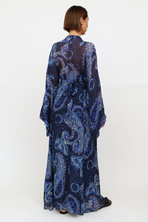 Winter Kate Blue Paisley Silk Maxi Dress