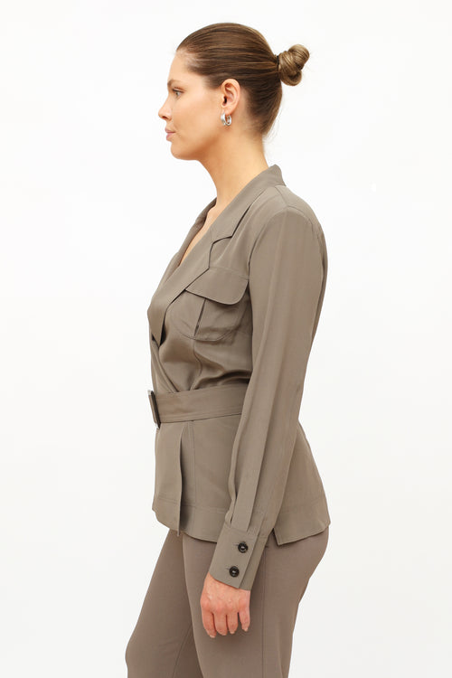 Wolford Grey Silk Belted Wrap Top