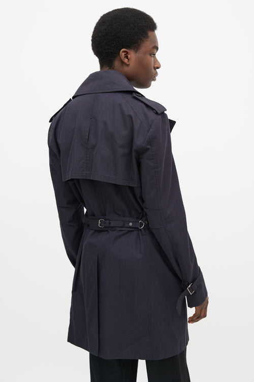 Wooyoungmi Dark Navy Cotton Waist Belt Asymmetrical Trench Coat