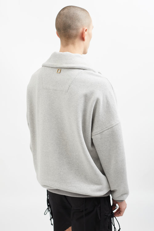 Wooyoungmi Grey Cotton Quarter Zip Mock Neck Sweater