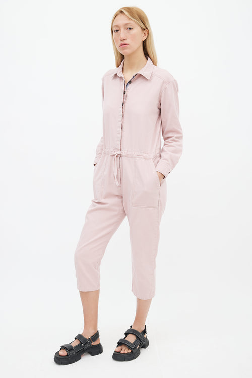 Xirena Pink Cotton Button-Up Capri Jumpsuit