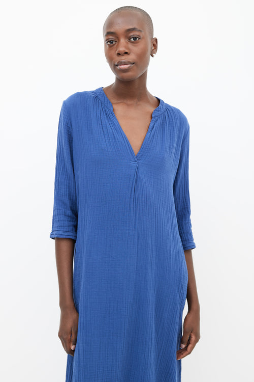 Xirena Blue Cotton Three-Quarter Sleeve Dress