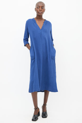 Xirena Blue Cotton Three-Quarter Sleeve Dress