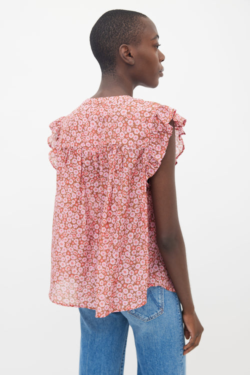 Xirena Pink & Brown Floral Print Sleeveless Blouse