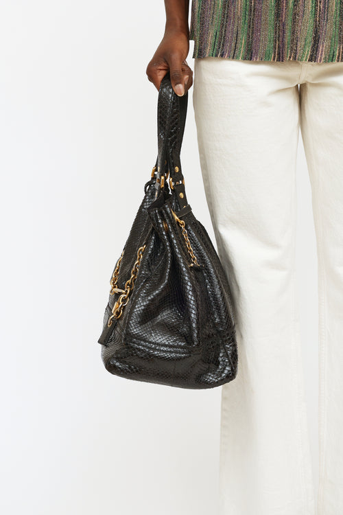 Saint Laurent Black Overseas Embossed Bucket Bag