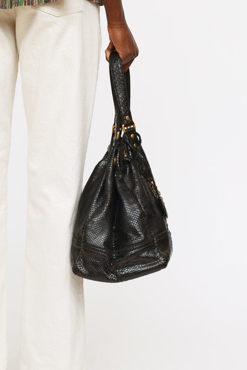 Saint Laurent Black Overseas Embossed Bucket Bag