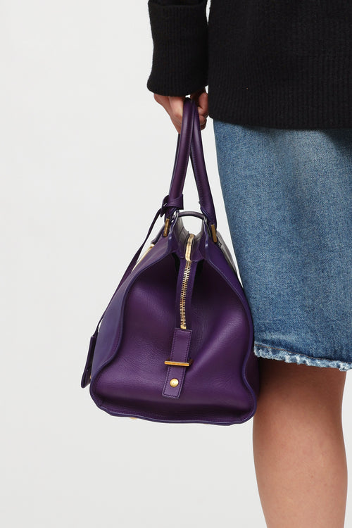 Saint Laurent Purple Leather Cabas Chyc Tote Bag