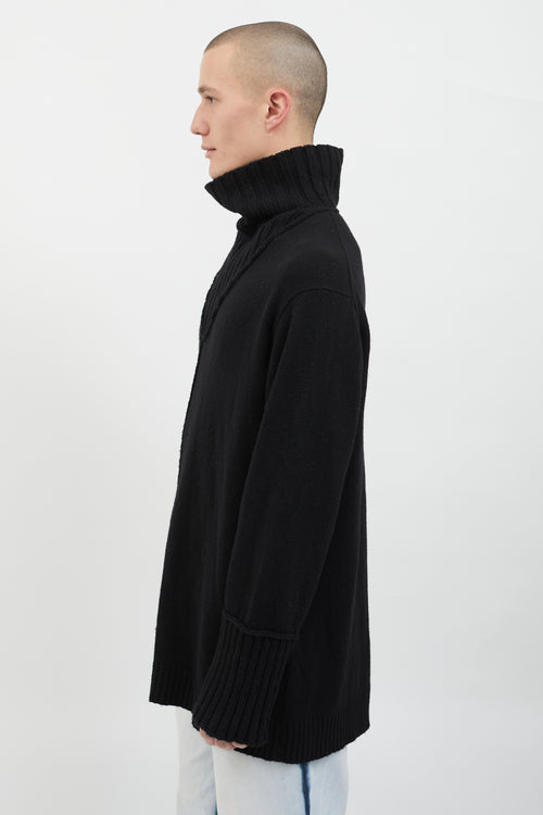 Yohji Yamamoto Black Wool Knit Ribbed Turtleneck Sweater