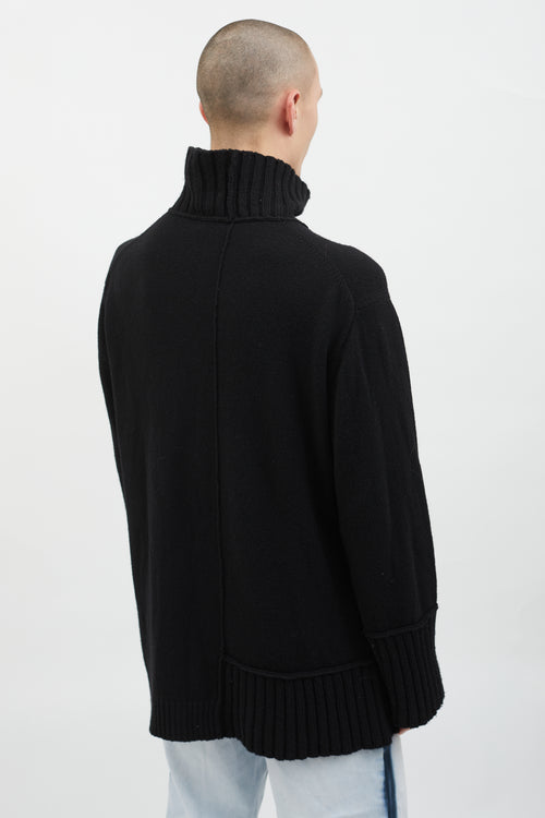 Yohji Yamamoto Black Wool Knit Ribbed Turtleneck Sweater
