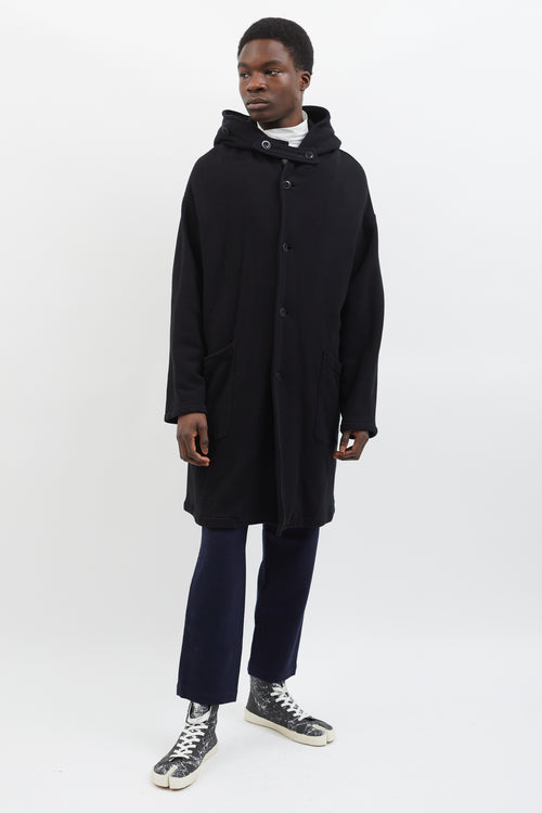 Yohji Yamamoto Black Fleece Raised Hooded Coat